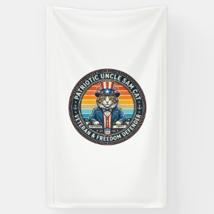 Patriotisches Onkel-Sam-Katz Retro-Sonnenuntergang Banner