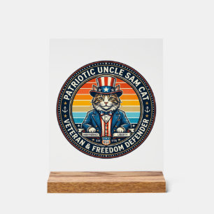 Patriotisches Onkel-Sam-Katze-Retro-Sonnenuntergan Acrylschild