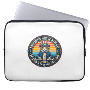 Patriotisches Onkel-Sam-Katze Retro-Sonnenuntergan Laptopschutzhülle