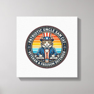 Patriotisches Onkel-Sam-Katze-Retro-Sonnenuntergan Leinwanddruck