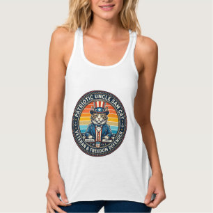Patriotisches Onkel-Sam-Katze-Retro-Sonnenuntergan Tank Top