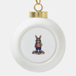 Patriotisches Osterhase Vintage Vector Shirt_1 Keramik Kugel-Ornament