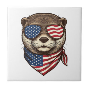 Patriotisches Otter-Vektor-Vintage-Stickerei-Shirt Fliese