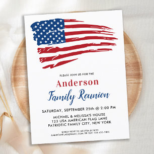 Patriotisches Party American Flag Family Wiederseh Einladungspostkarte