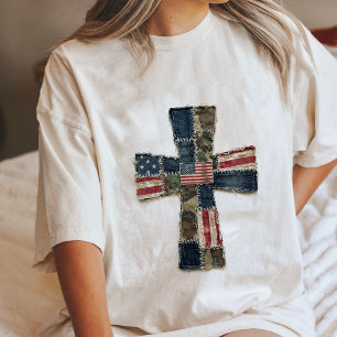Patriotisches Patchwork-Amerikanischer-Fahne-Kreuz Tri-Blend Shirt