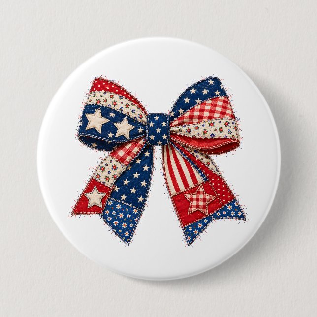 Patriotisches Patchwork-Band mit Sternen und Strei Button (Vorderseite)