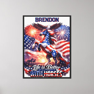 Patriotisches Pferd Amerikanische Flagge Sonnenunt Leinwanddruck