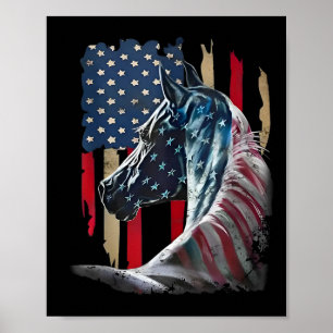 Patriotisches Pferd US-Flagge Vintages Pferd 4. Ju Poster