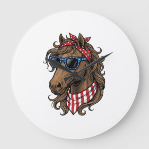 Patriotisches Pferdekopf-Vektor-Shirt-Design_1 Große Wanduhr