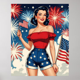 Patriotisches Pin-Up-Girl – Retro 4. Juli-Stil Poster
