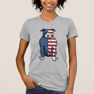 Patriotisches Pit Bull Vintage-Gravur-Vektordesign T-Shirt