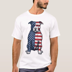 Patriotisches Pit Bull Vintage-Gravur-Vektordesign T-Shirt