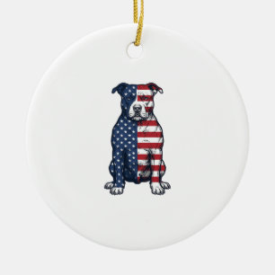 Patriotisches Pit Bull Vintage-Stichvektor-Design Keramik Ornament