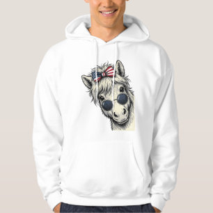 Patriotisches Pony mit Sonnenbrille Vintage-Vektor Hoodie