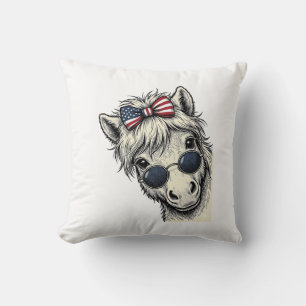 Patriotisches Pony mit Sonnenbrille Vintage-Vektor Kissen