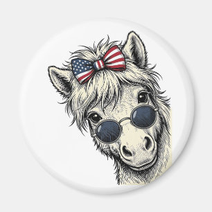 Patriotisches Pony mit Sonnenbrille Vintage-Vektor Magnet