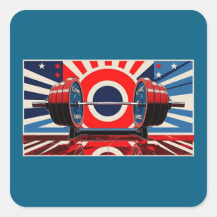 Patriotisches Pop-Art-Olympic-Hantel-Set Quadratischer Aufkleber