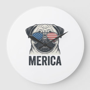 Patriotisches Pug Merica Vintage Gravur Shirt Desi Große Wanduhr