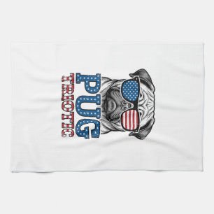 Patriotisches Pug Vintage-Stickerei-Shirt-Design_1 Geschirrtuch