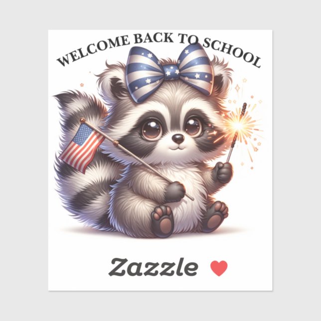 Patriotisches Raccoon zurück zur Schule Aufkleber (Blatt)