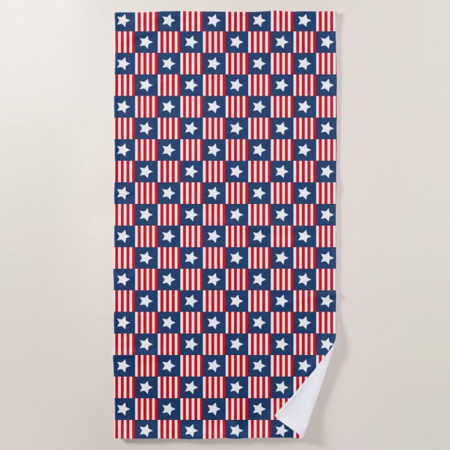 Patriotisches Red, White & Blue USA Flaggenmuster Strandtuch (Vorderseite)