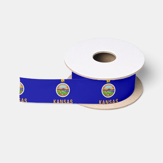 Patriotisches Ribbon mit Flagge von Kansas, USA. Satinband (Spule)