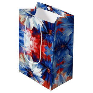 Patriotisches Rot Blau Weiß Floral (10) Mittlere Geschenktüte