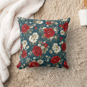 Patriotisches Rot Blau Weiß Floral (11) Kissen
