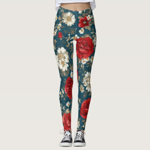 Patriotisches Rot Blau Weiß Floral (11) Leggings