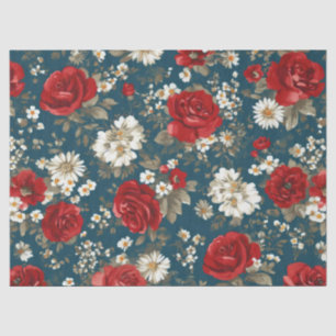 Patriotisches Rot Blau Weiß Floral (11) Seidenpapier
