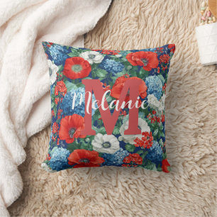 Patriotisches Rot Blau Weiß Floral (1) Kissen