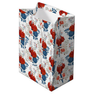Patriotisches Rot Blau Weiß Floral (1) Mittlere Geschenktüte
