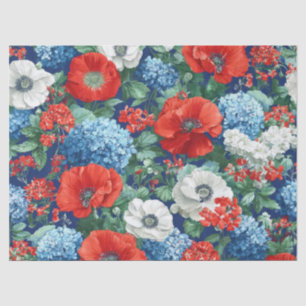 Patriotisches Rot Blau Weiß Floral (1) Seidenpapier
