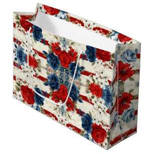 Patriotisches Rot Blau Weiß Floral (2) Große Geschenktüte