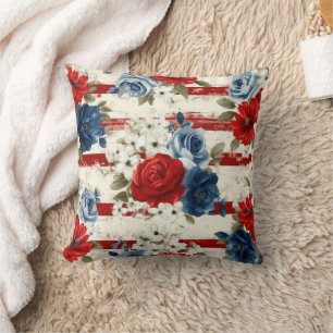 Patriotisches Rot Blau Weiß Floral (2) Kissen