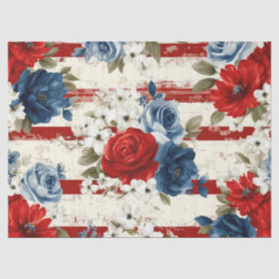Patriotisches Rot Blau Weiß Floral (2) Seidenpapier
