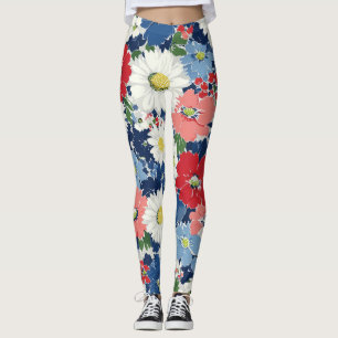 Patriotisches Rot Blau Weiß Floral (3) Leggings