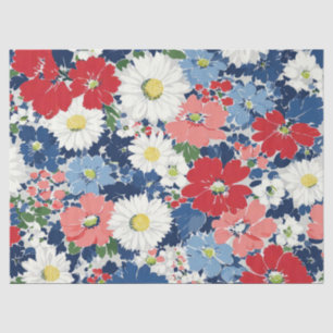 Patriotisches Rot Blau Weiß Floral (3) Seidenpapier