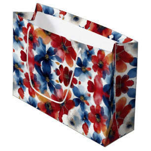 Patriotisches Rot Blau Weiß Floral (4) Große Geschenktüte