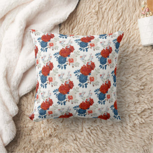 Patriotisches Rot Blau Weiß Floral (4) Kissen