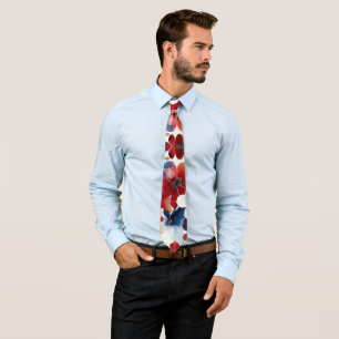 Patriotisches Rot Blau Weiß Floral (4) Krawatte