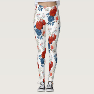 Patriotisches Rot Blau Weiß Floral (4) Leggings