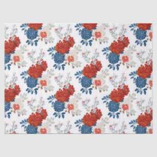 Patriotisches Rot Blau Weiß Floral (4) Seidenpapier