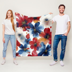 Patriotisches Rot Blau Weiß Floral (5) Fleecedecke