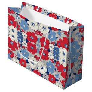 Patriotisches Rot Blau Weiß Floral (5) Große Geschenktüte