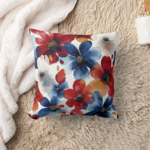 Patriotisches Rot Blau Weiß Floral (5) Kissen