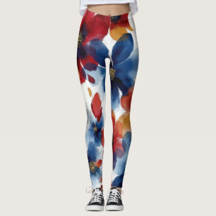 Patriotisches Rot Blau Weiß Floral (5) Leggings