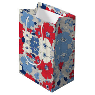 Patriotisches Rot Blau Weiß Floral (5) Mittlere Geschenktüte
