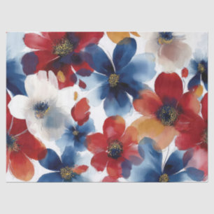Patriotisches Rot Blau Weiß Floral (5) Seidenpapier