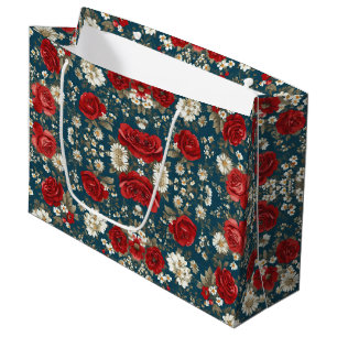 Patriotisches Rot Blau Weiß Floral (6) Große Geschenktüte